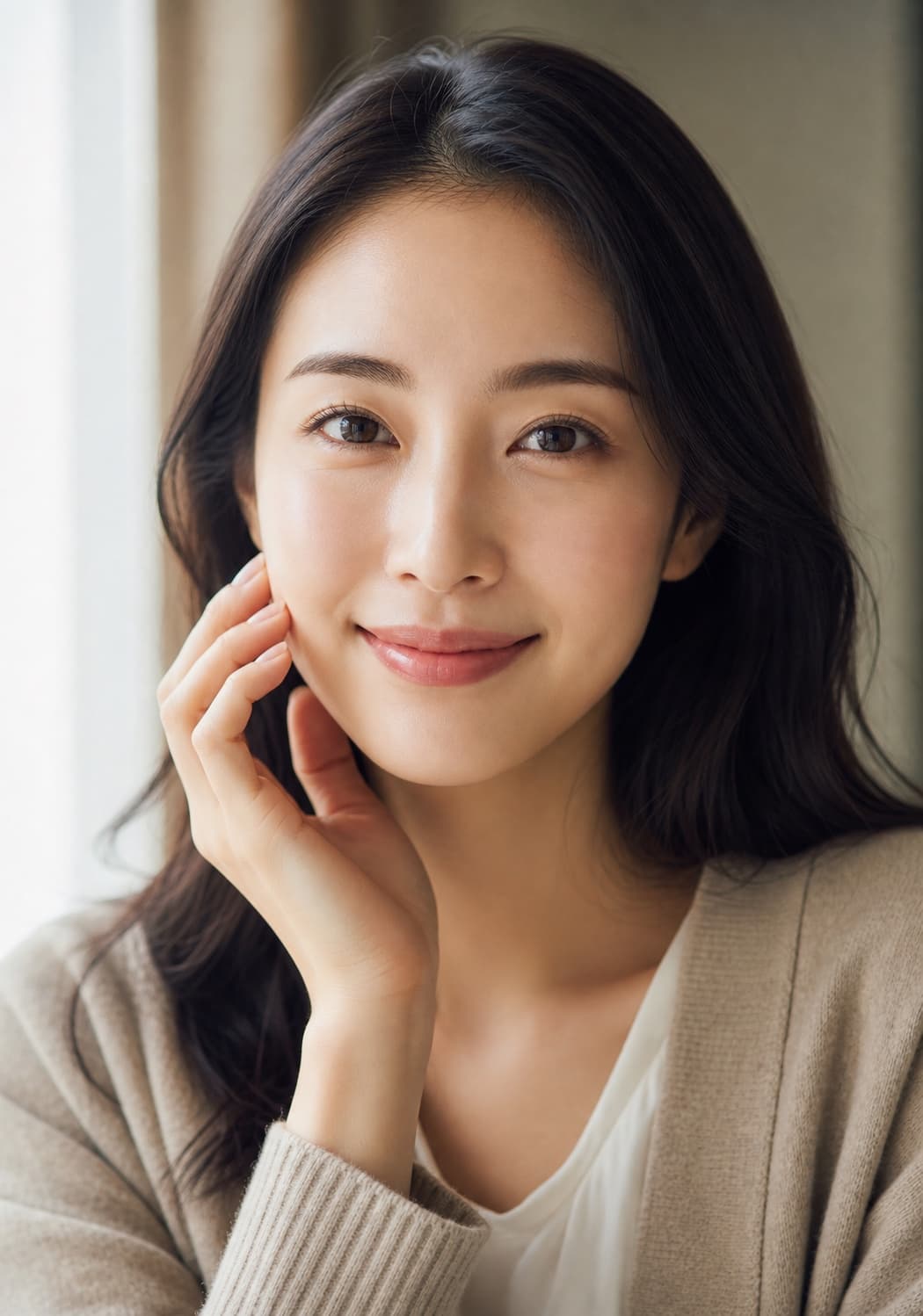 健やかで潤いのある肌印象の若い女性